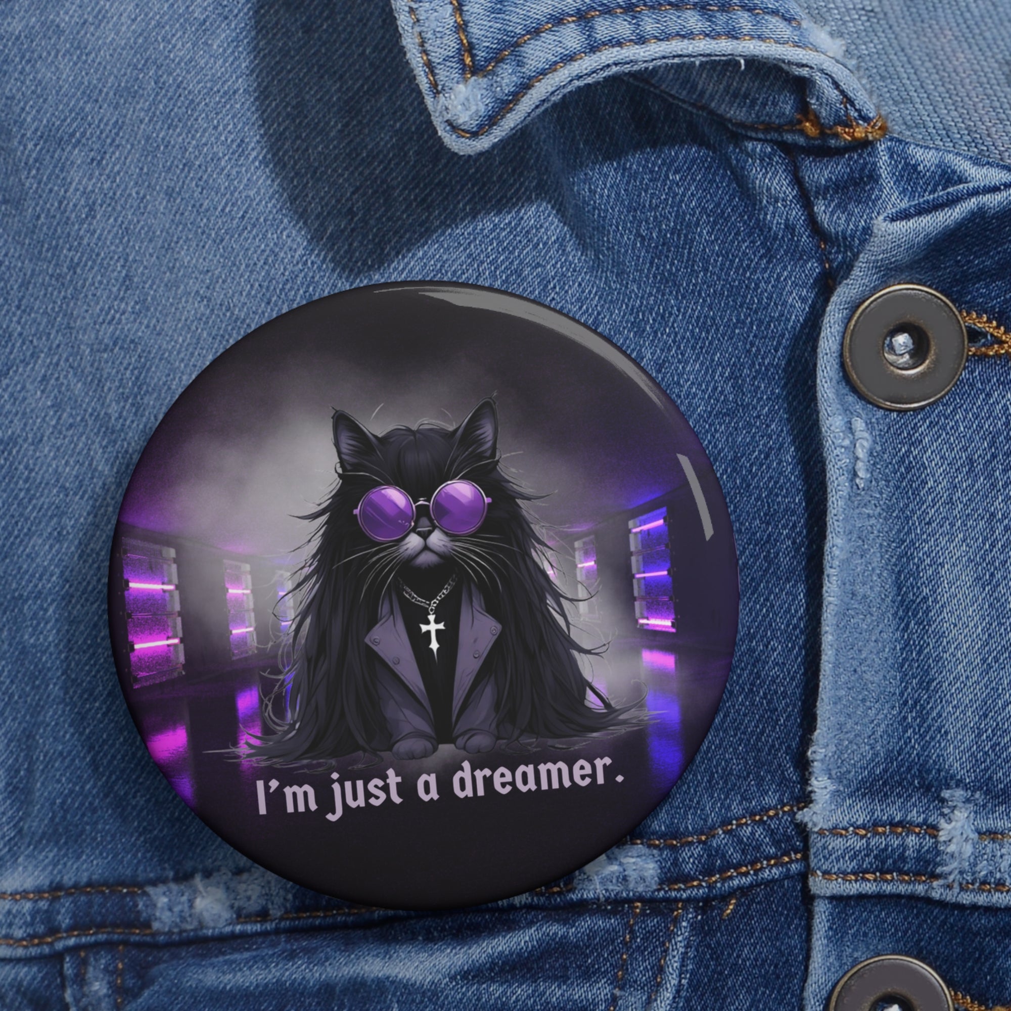Just a Dreamer Ozzy Cat Pin Button