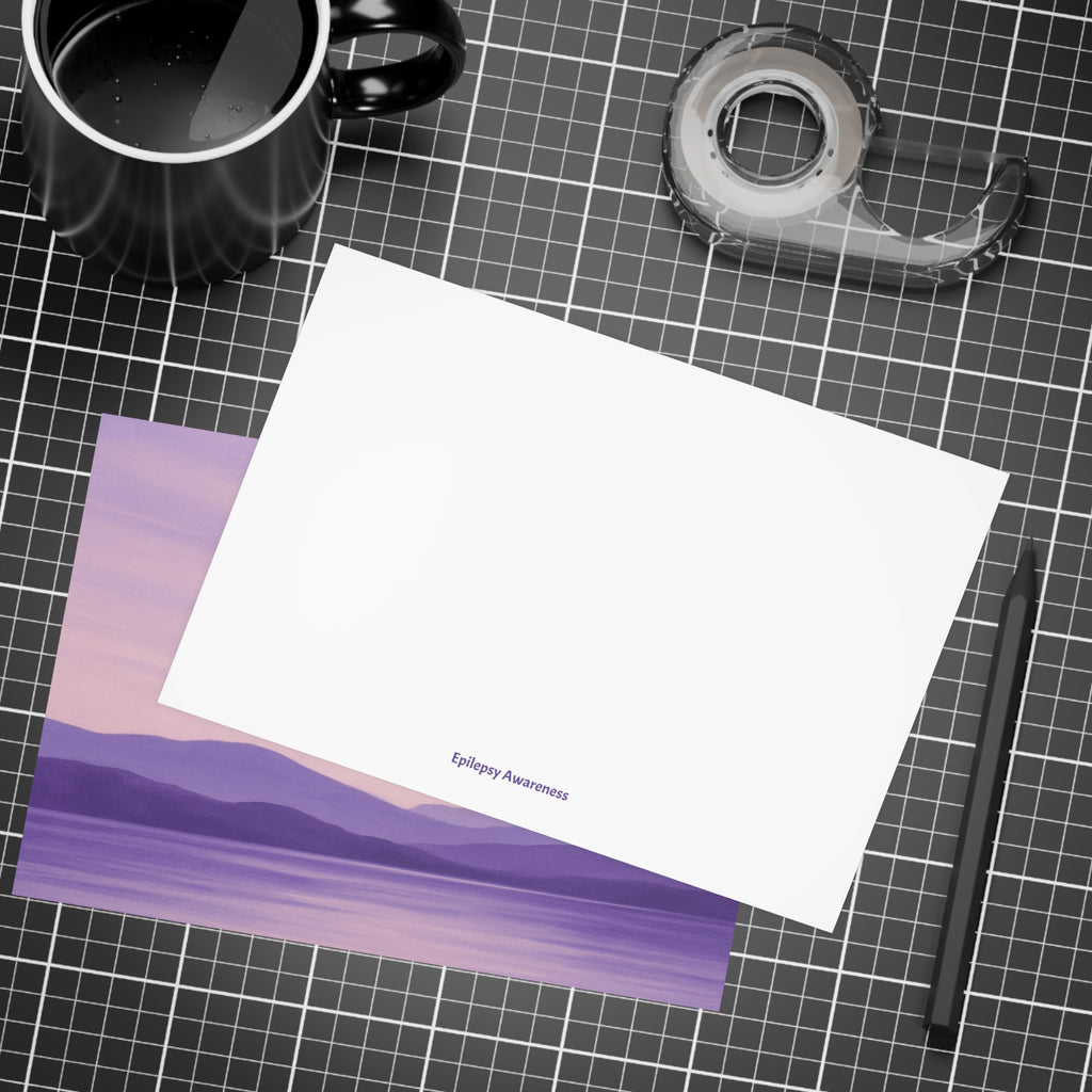 “Still. Strong. Here.” Epilepsy Awareness Postcards — Lavender Horizon (7×5, Sets of 10/30/50)