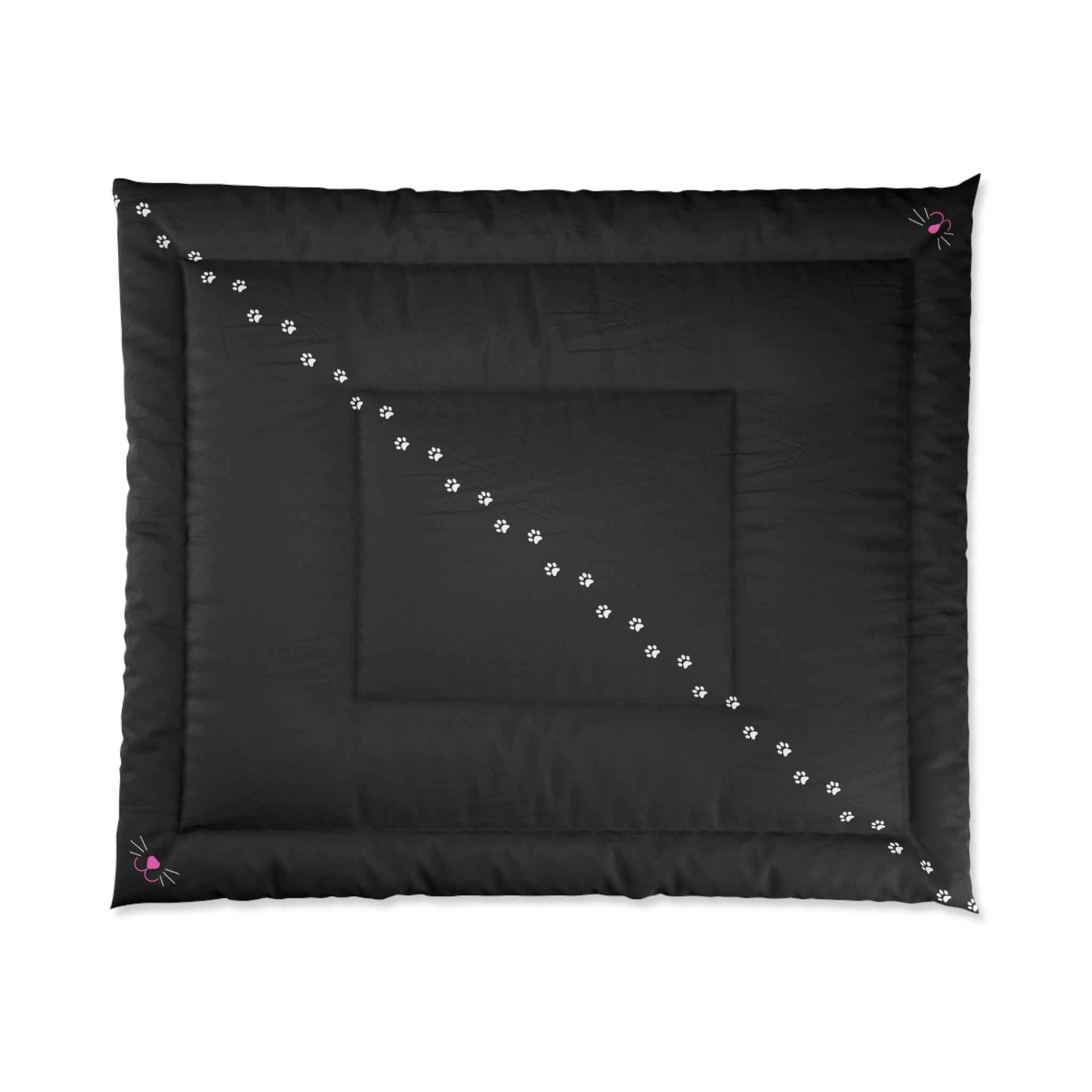 Black “Pawprint Path” Cat Lover Comforter