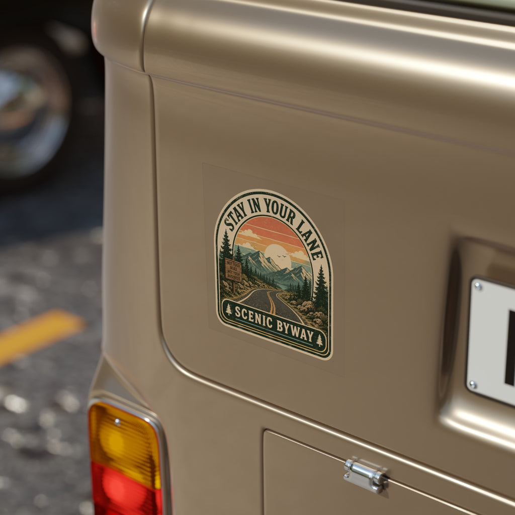 Stay in Your Lane Scenic Byway Outdoor Sticker | Transparent Weatherproof Vinyl Decal