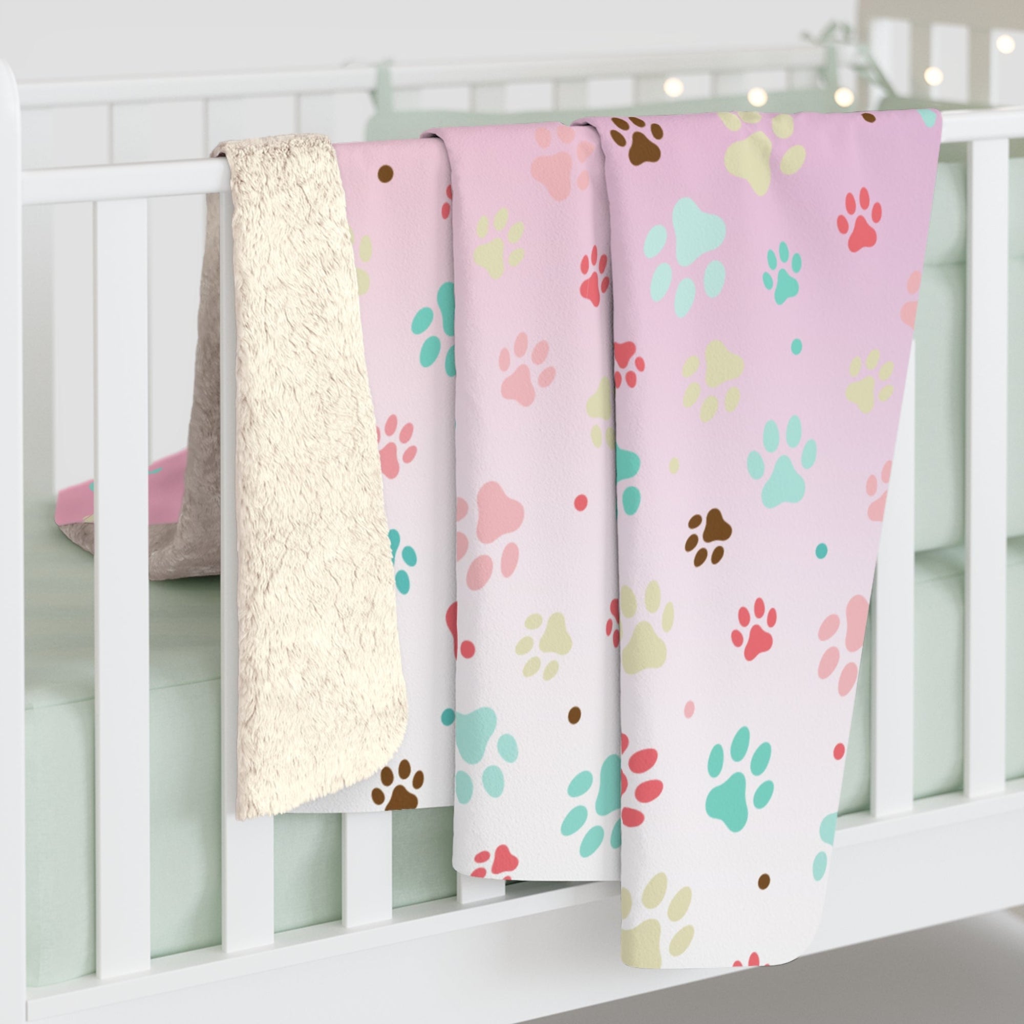 Cozy Paw Print Sherpa Fleece Blanket | Perfect for Pet Lovers Printify