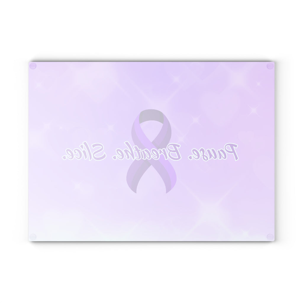 Pause Breathe Slice Epilepsy Awareness Glass Cutting Board – Purple Ribbon Kitchen Board