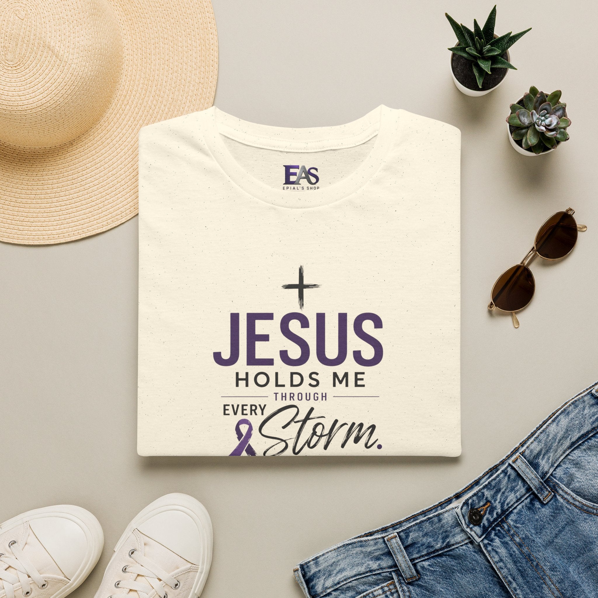 Jesus Holds Me Through Every Storm Epilepsy Awareness T-Shirt