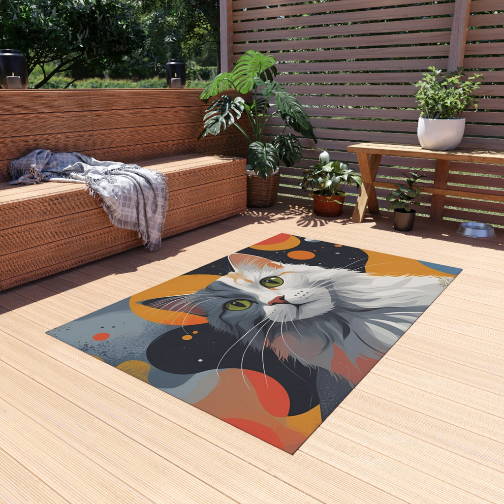 Colorful Cat-Themed Outdoor Rug, Cozy Patio Decor