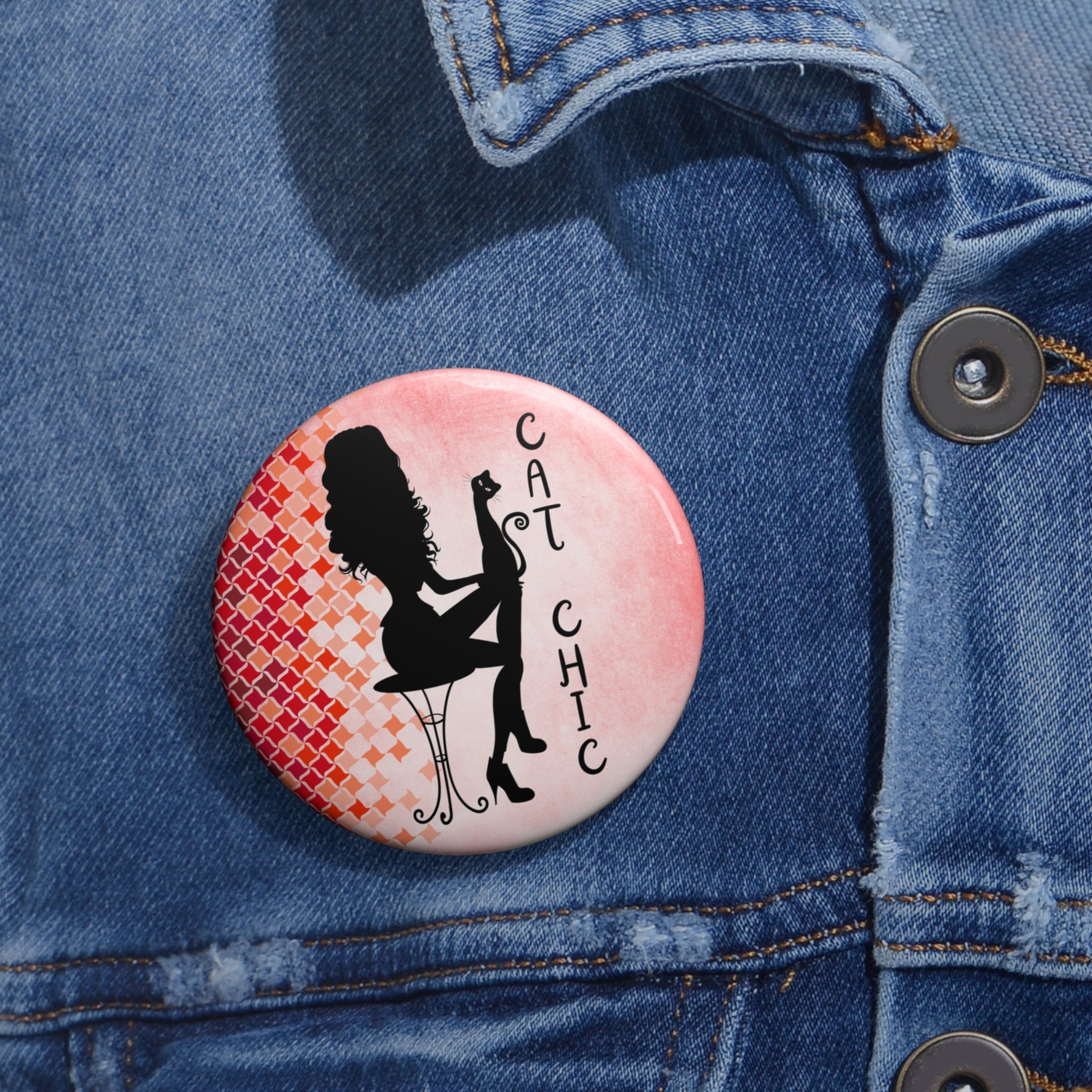 Photo depicting the ​Chic Cat Chic Pin Buttons from EpiAl's Shop.