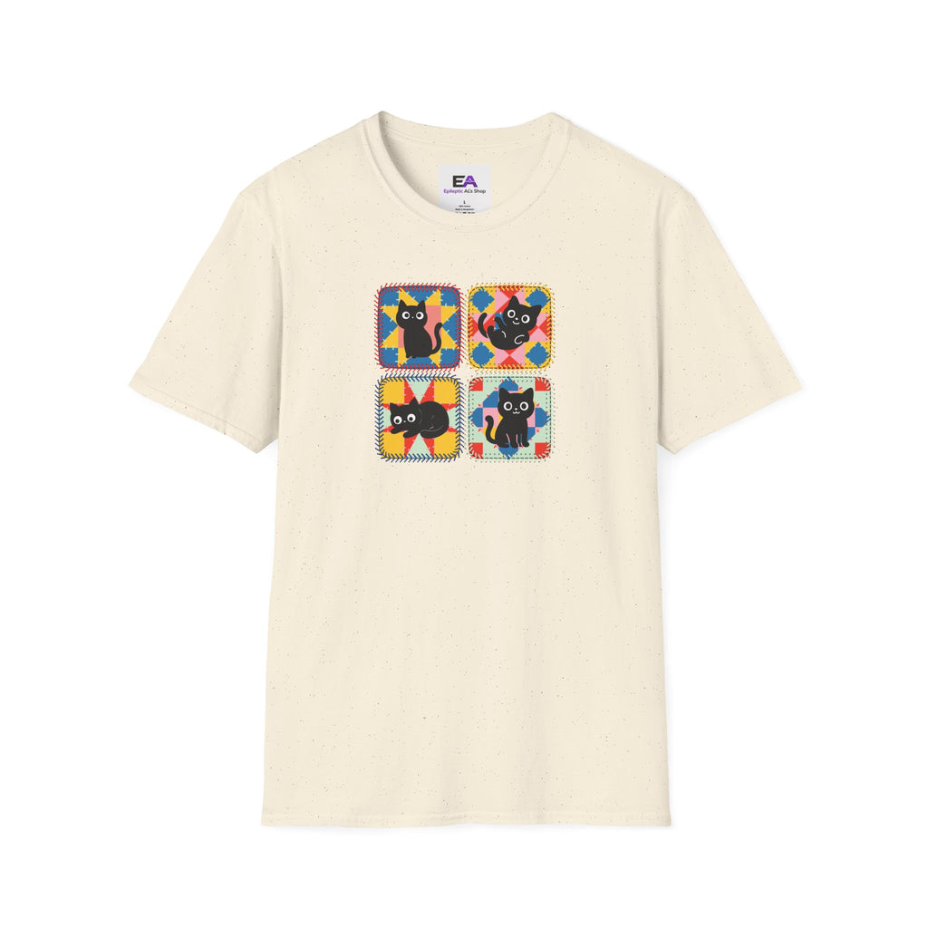 Patchwork Black Cats T-Shirt | Colorful Quilt Cat Lover Graphic Tee
