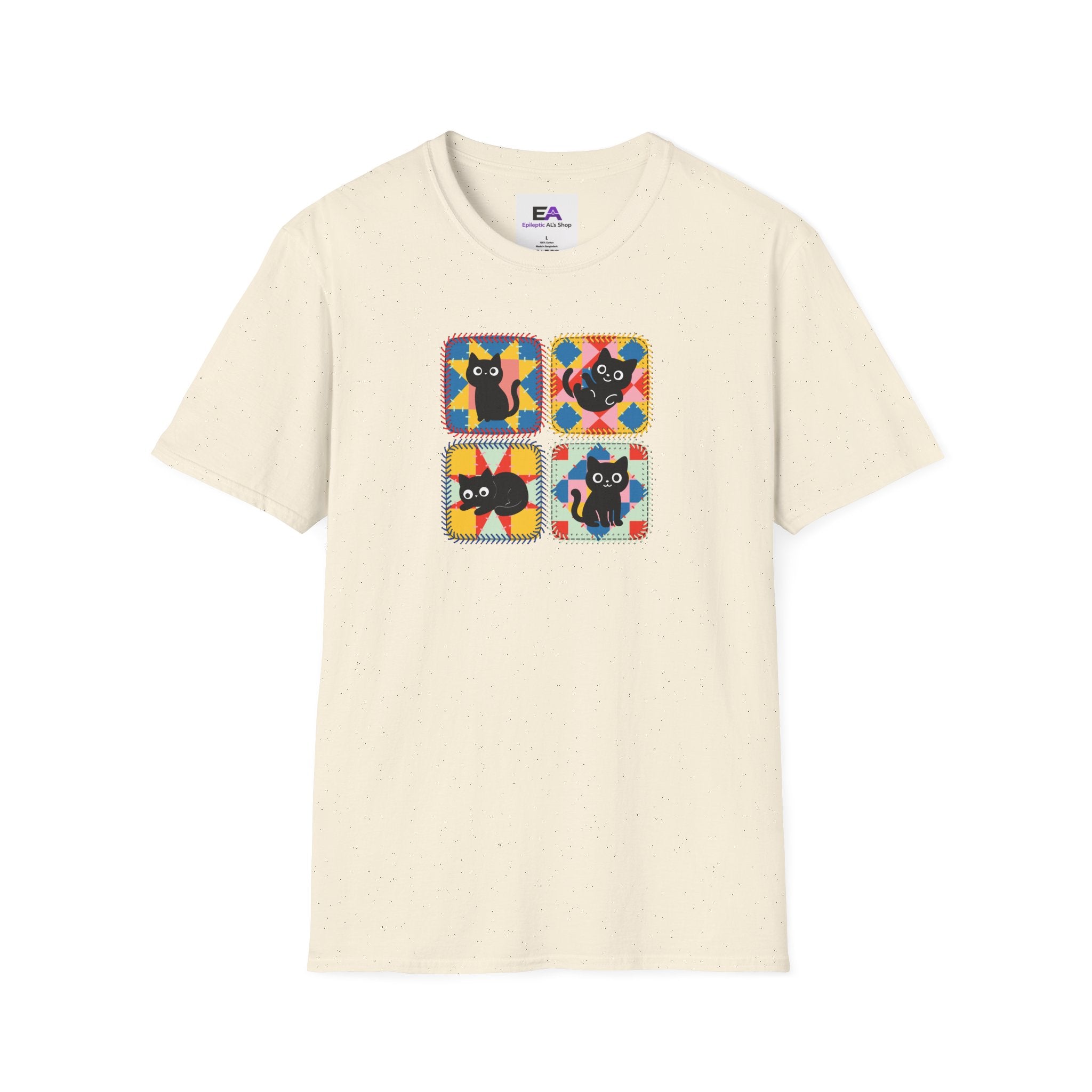 Patchwork Black Cats T-Shirt | Colorful Quilt Cat Lover Graphic Tee