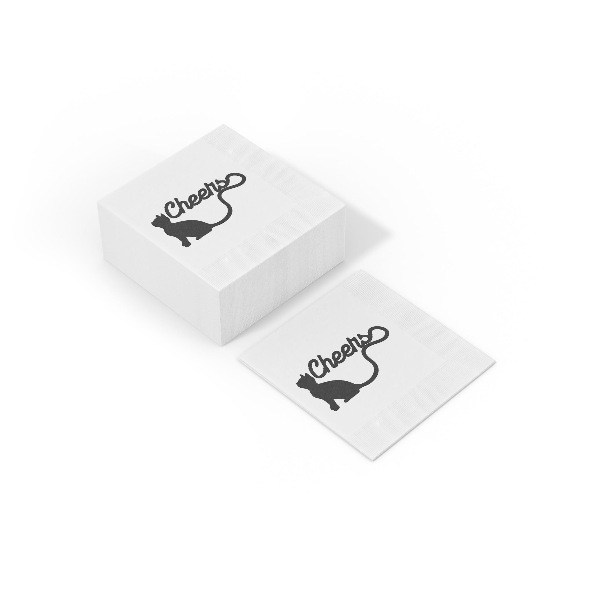 “Cheers Cat Tail” Cocktail & Luncheon Napkins – Minimalist Long-Tail Silhouette Design