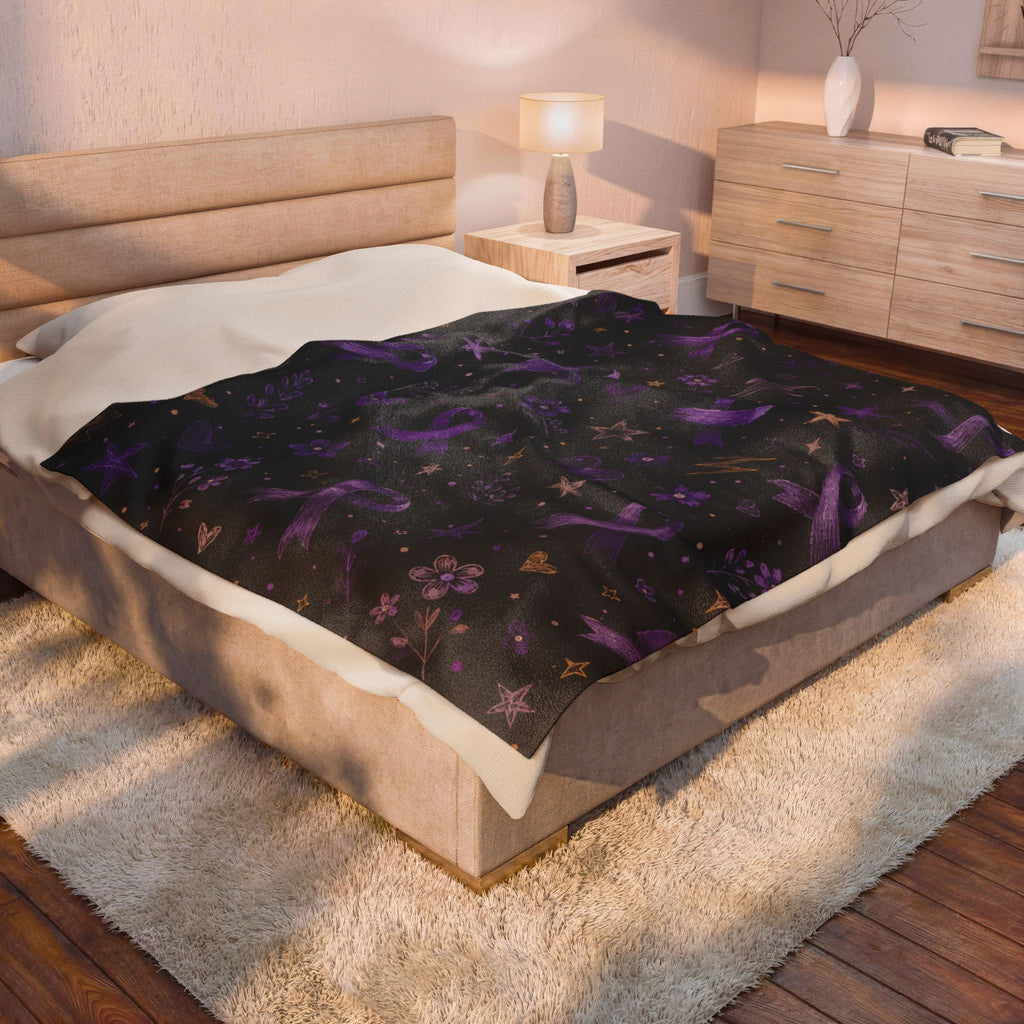 Purple Epilepsy Awareness Ribbon Velveteen Plush Blanket
