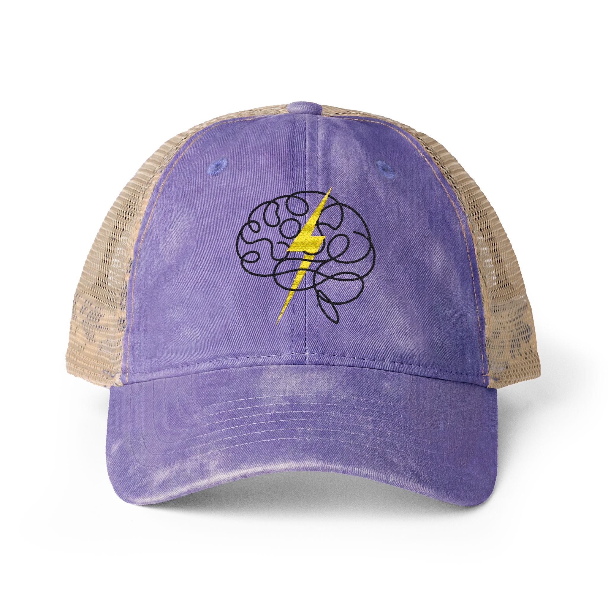 Epilepsy Awareness Washed Mesh Ponytail Cap | Purple Brain Lightning Hat