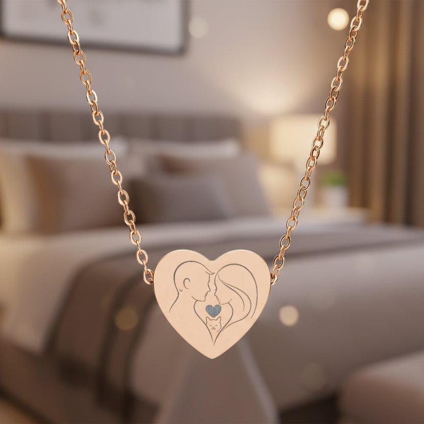 Couple & Cat Heart Necklace – Valentine’s Day Love Keepsake