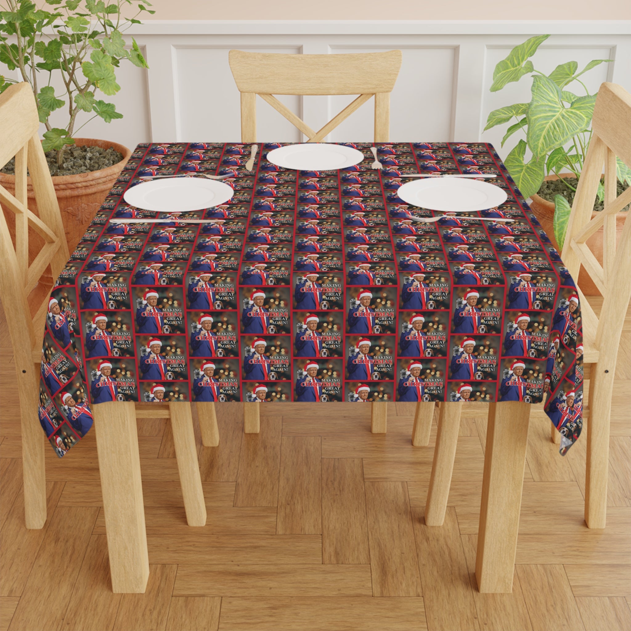 Photo depicting the ​Making Christmas Great Again Novelty Christmas Tablecloth from EpiAl's Shop.