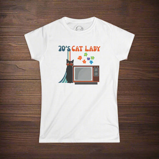 70's Cat Lady Graphic Tee - Fun Retro Style for Cat Lovers