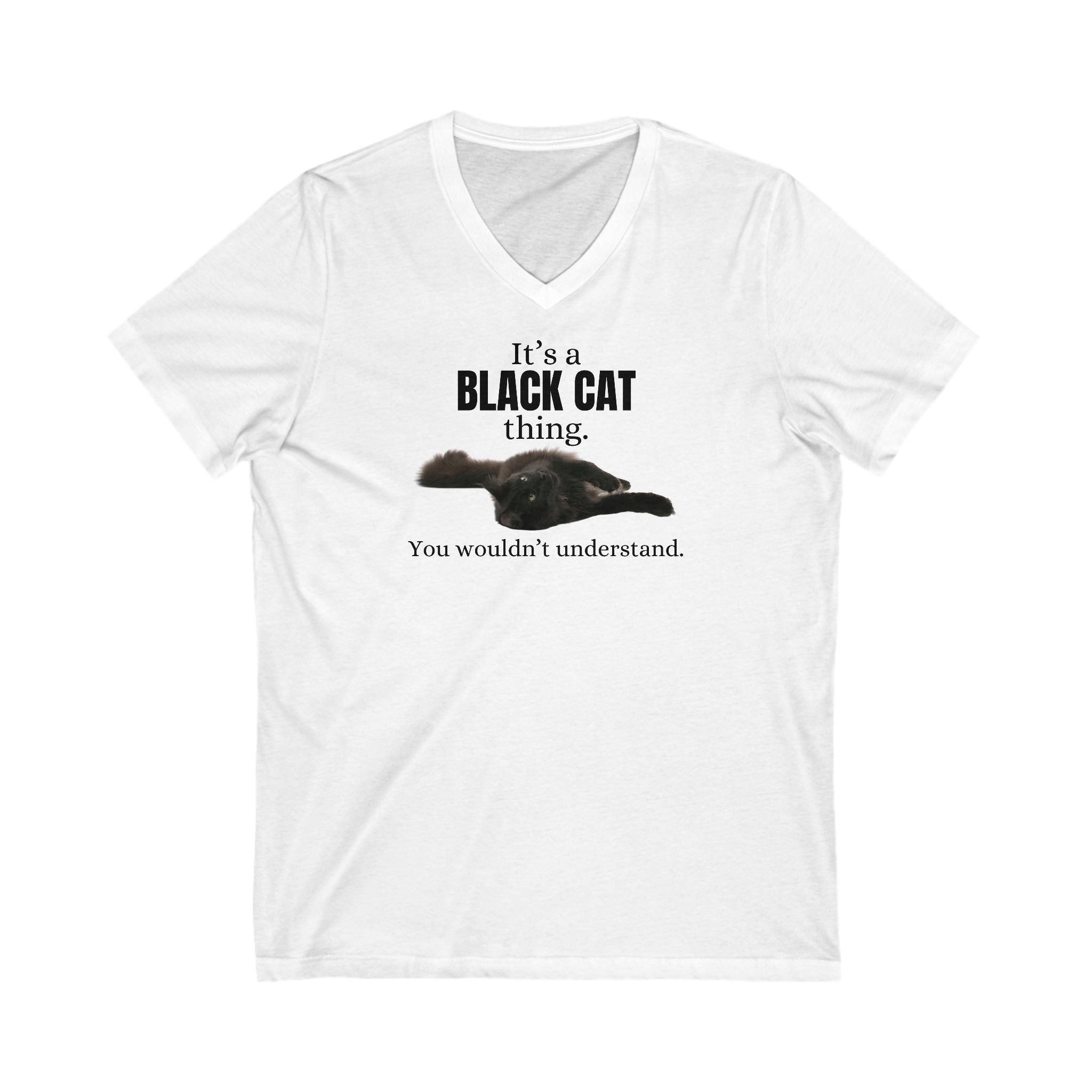 Photo depicting the ​It's a Black Cat Thing Unisex Jersey Short Sleeve V-Neck Tee from EpiAl's Shop.