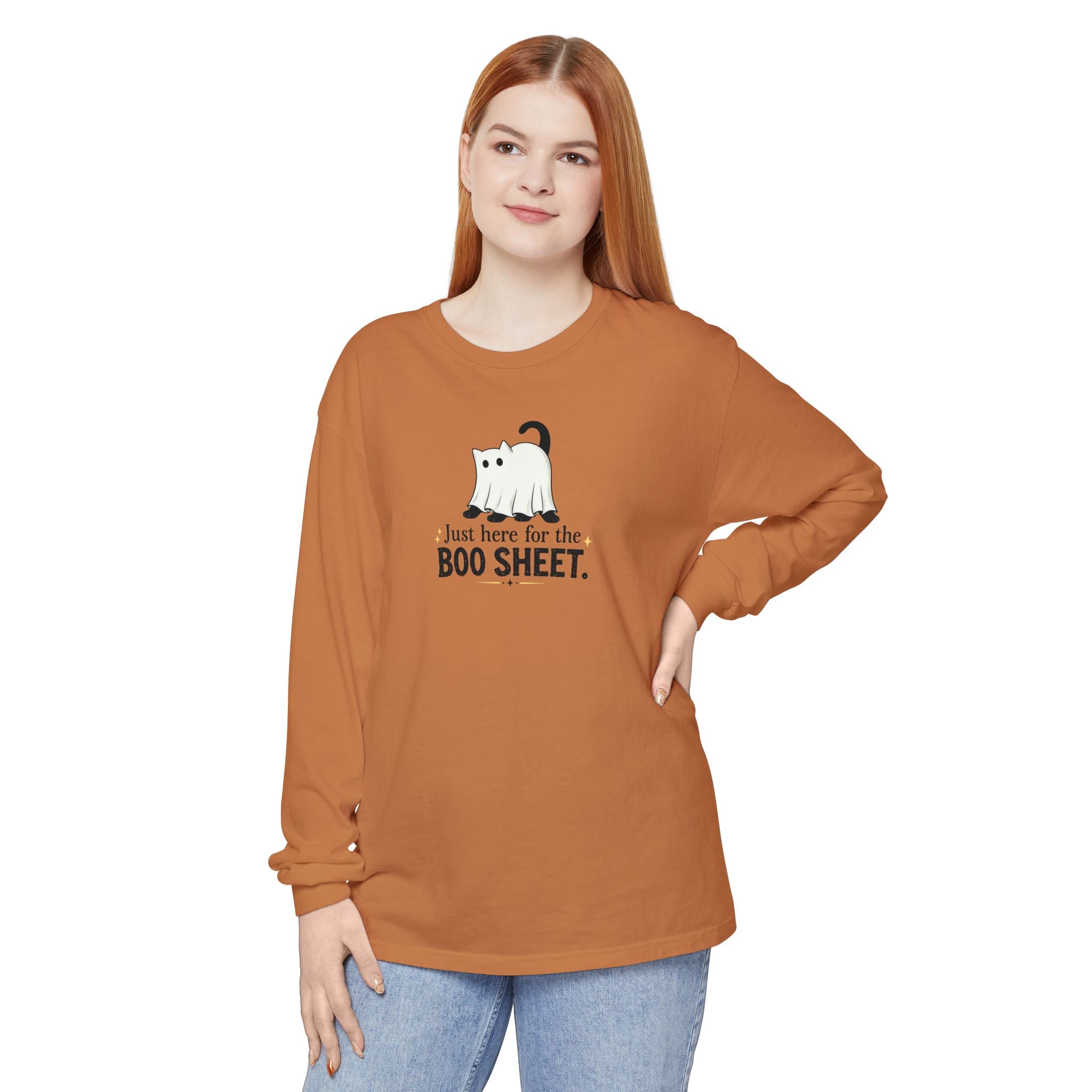 Just Here for the Boo Sheet Halloween Cat Long Sleeve Shirt