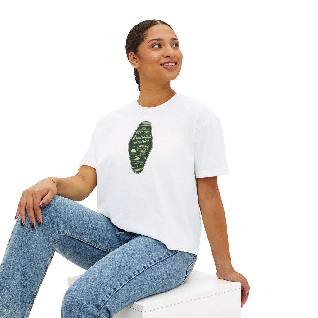 Exit 250 Existential America Cropped T-Shirt | Vintage Motel Graphic Tee