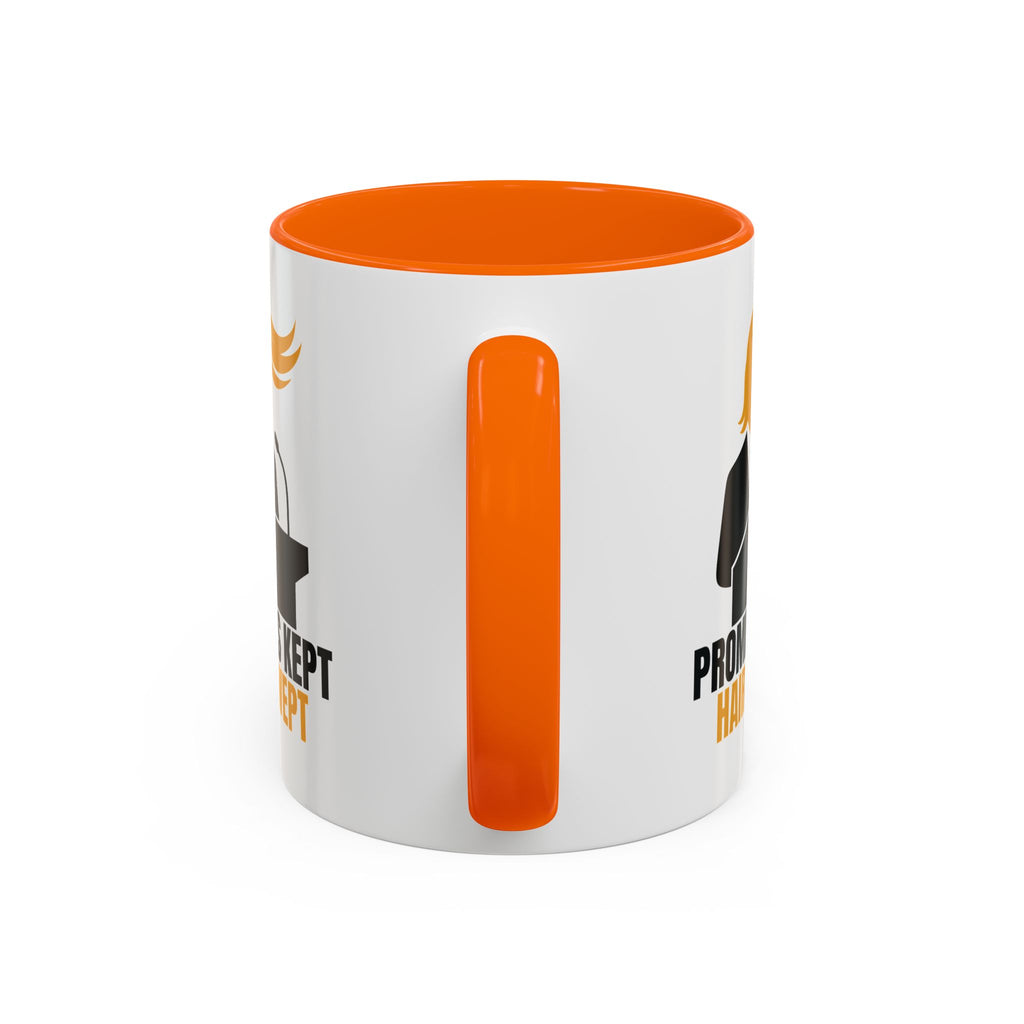 Promises Kept, Hair Swept — Two-Tone Coffee Mug (Political Parody)