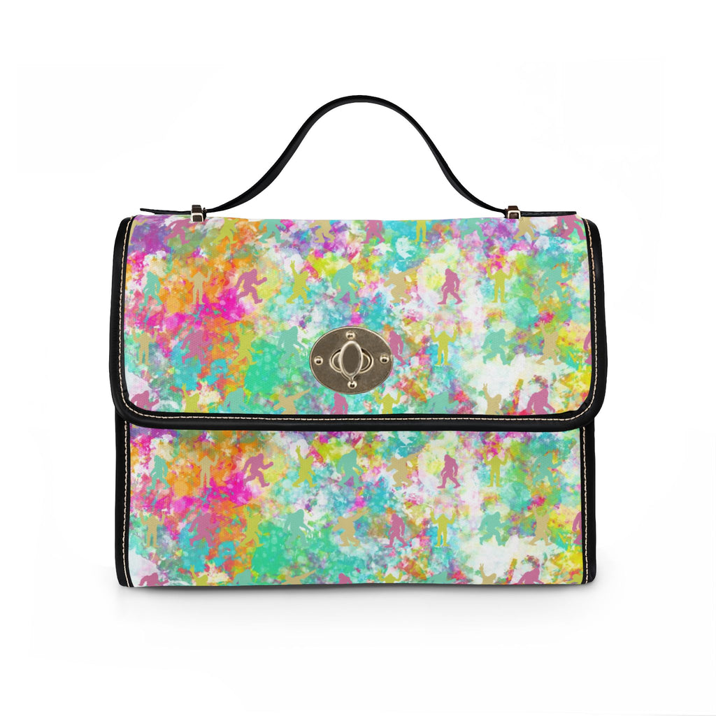 Hidden Bigfoot Tie-Dye Satchel Handbag | Colorful Sasquatch Crossbody Purse