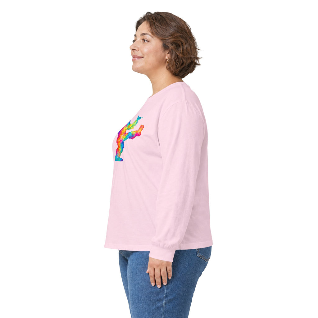 Rainbow Dancing Bigfoot Long Sleeve T-Shirt | Colorful Psychedelic Sasquatch Tee