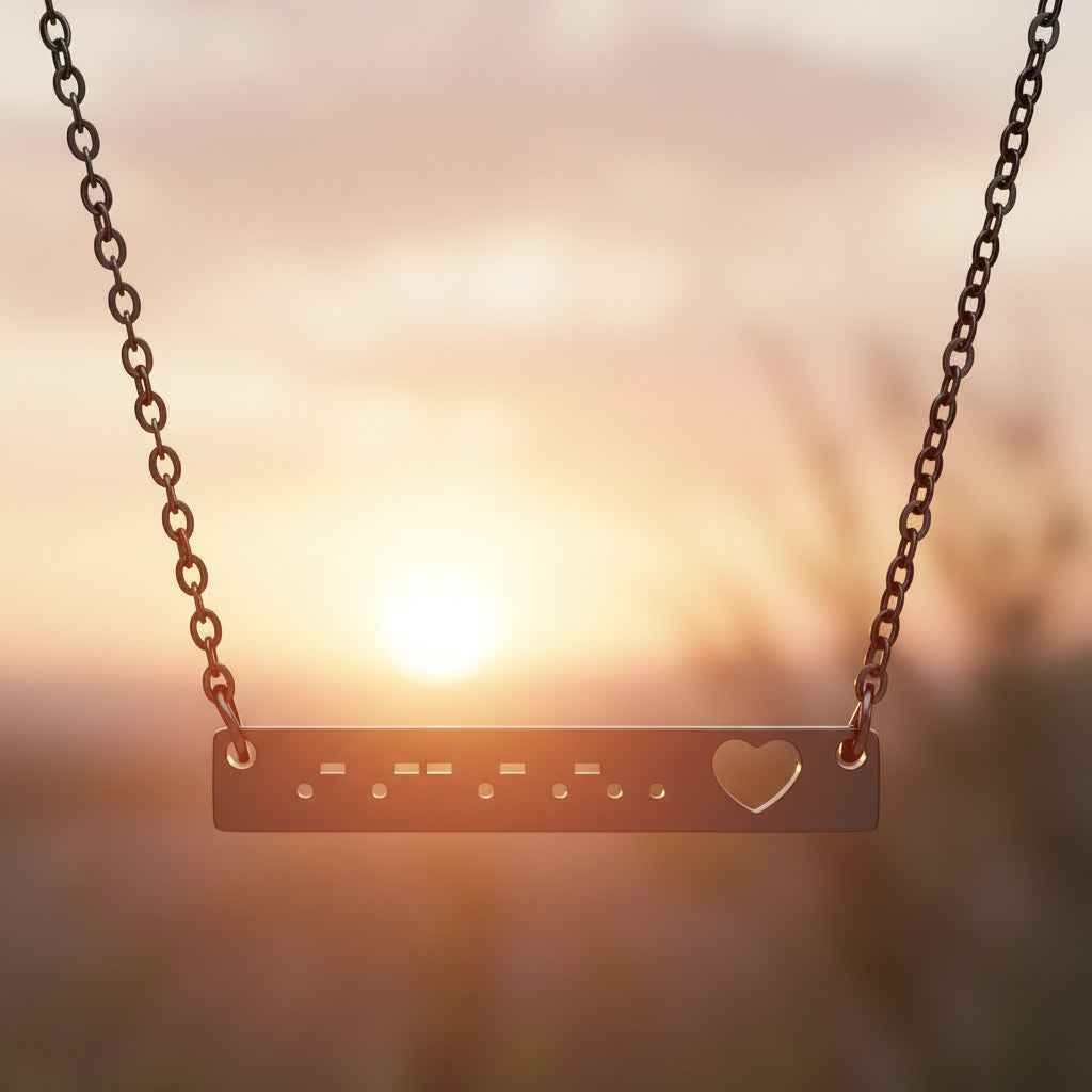 “AWARE” Morse Code Necklace – Heart Bar Pendant (Stainless Steel)
