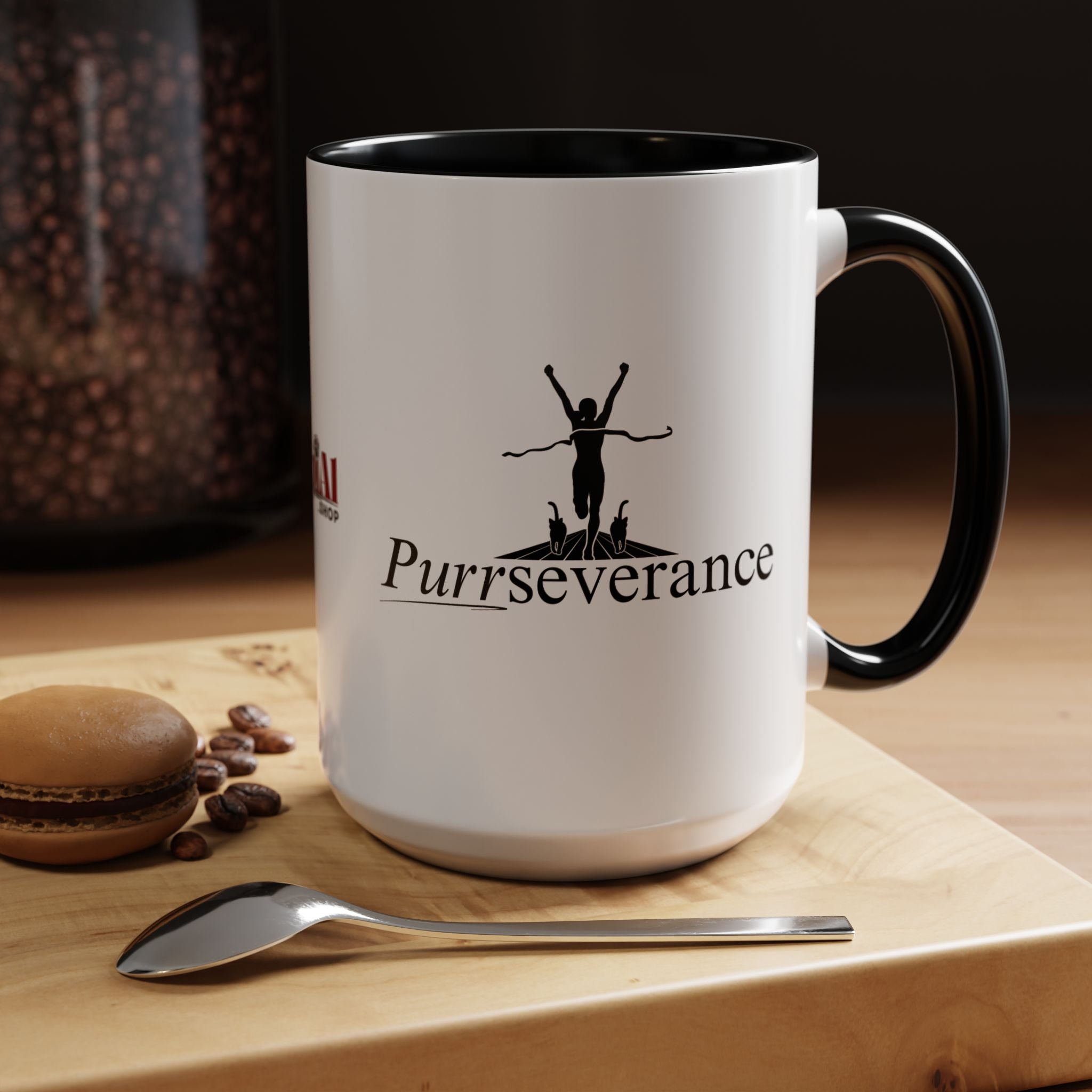 Photo depicting the ​Purrseverance Accent Coffee Mug (11, 15oz) from EpiAl's Shop.
