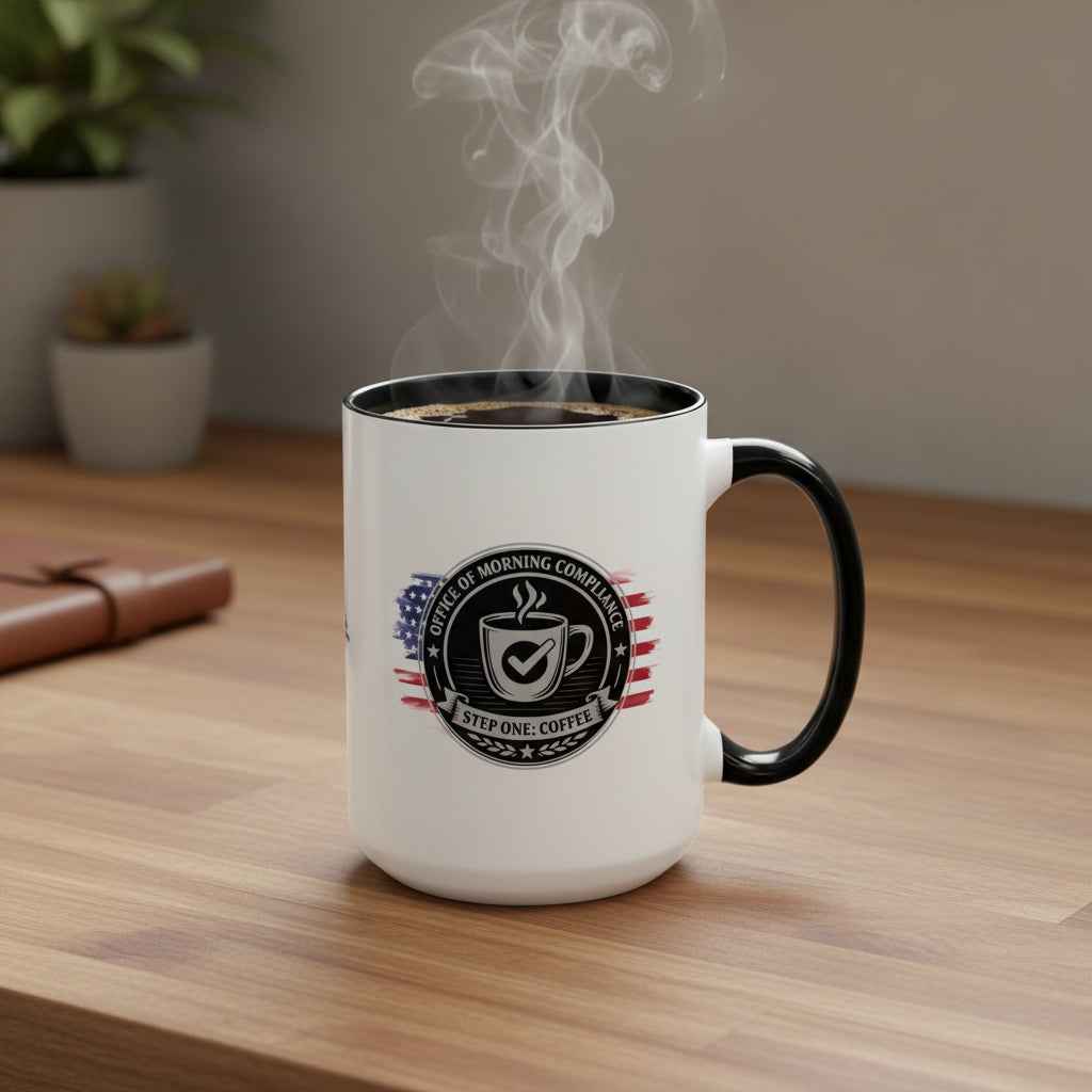 Office of Morning Compliance Coffee Mug – “Step One: Coffee” Official Seal Cup