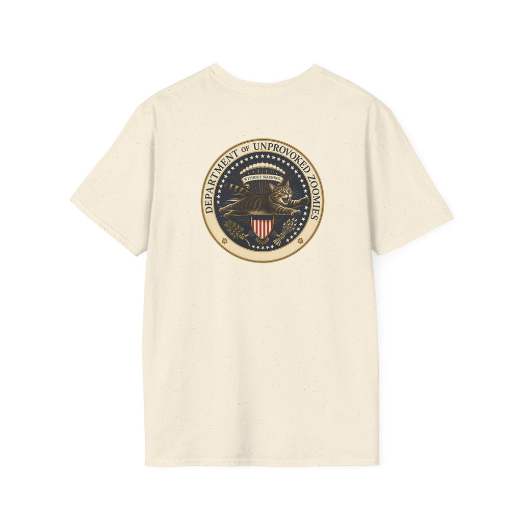 Department of Unprovoked Zoomies Cat T-Shirt | Faux Government Seal Tee