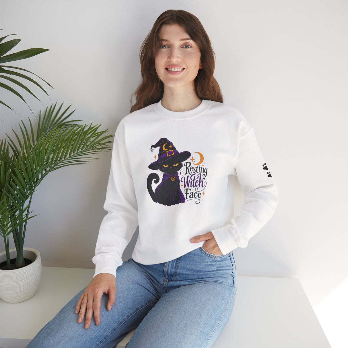 Resting Witch Face Cat Sweatshirt | Halloween Witch Cat Crewneck