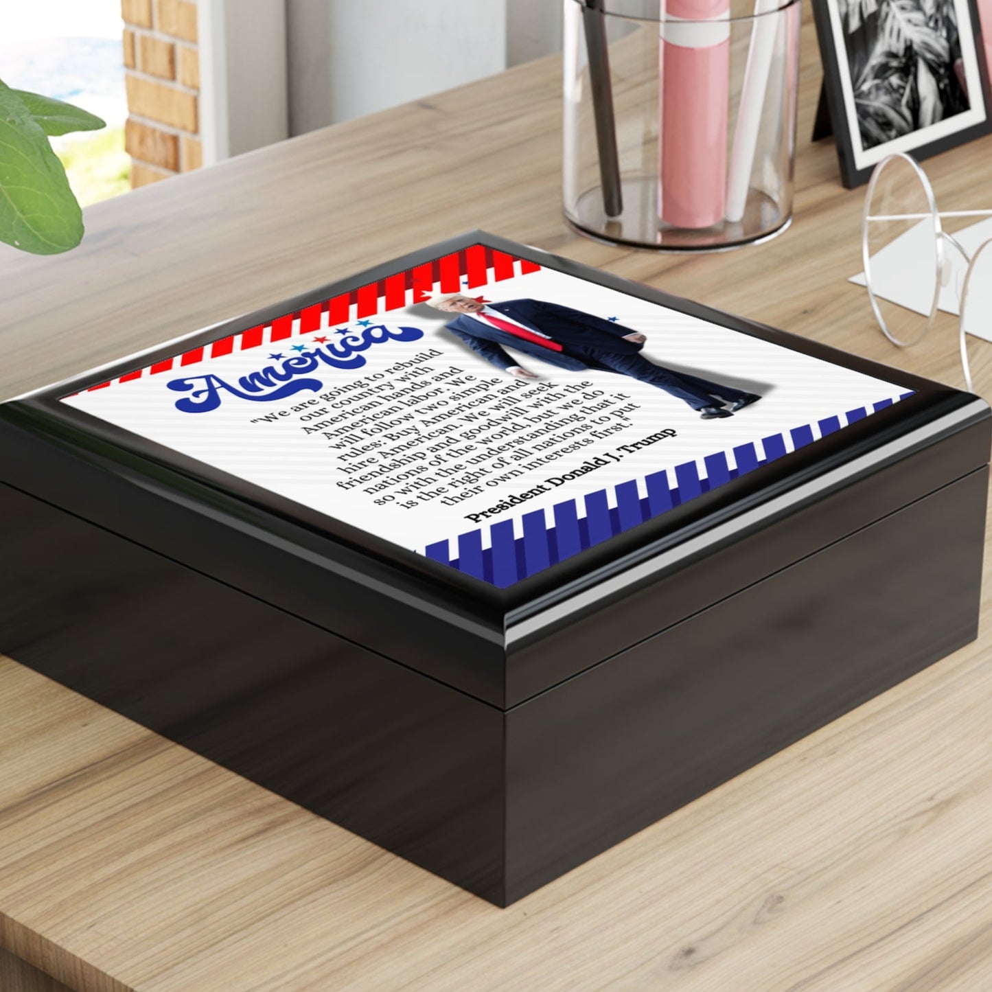 Patriotic Jewelry Box - America Theme with Inspirational Quote