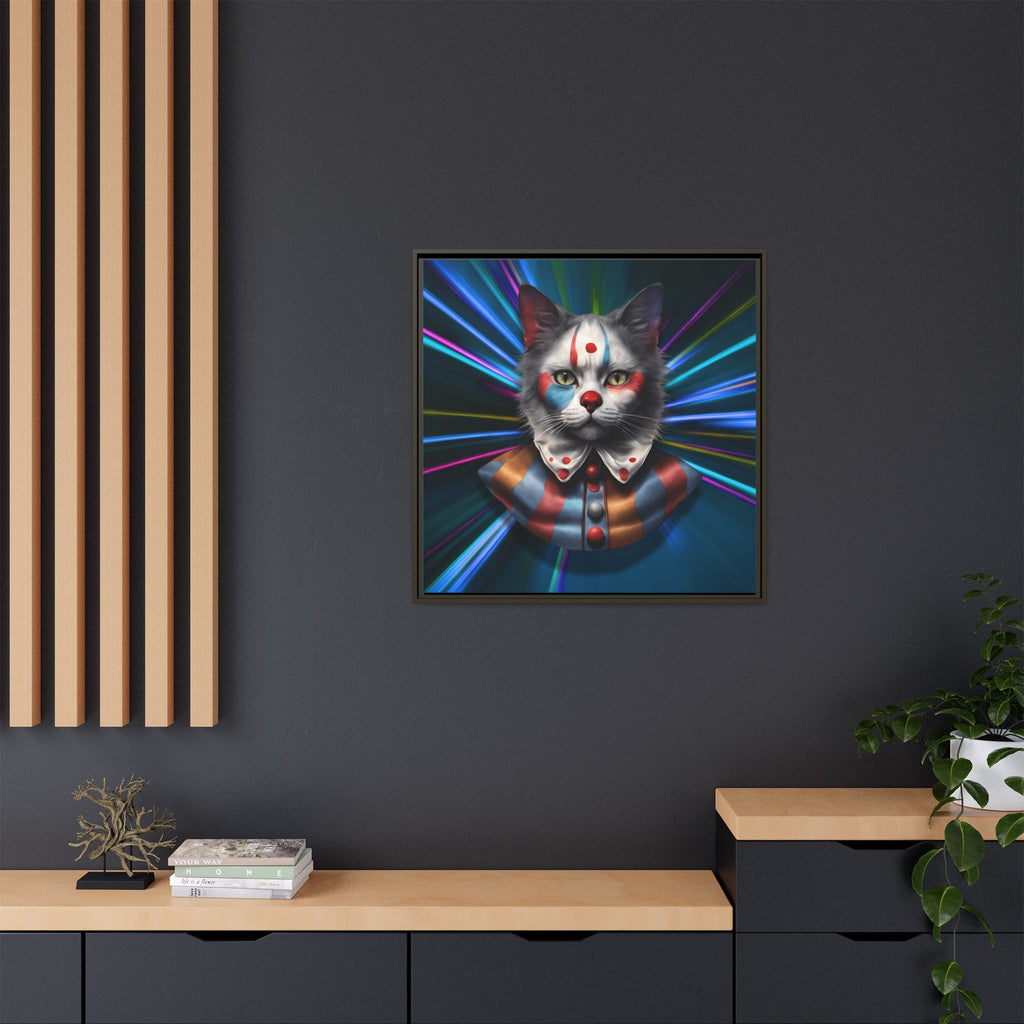 Colorful Cat Clown Framed Canvas Art – Quirky Home Decor for Pet Lovers