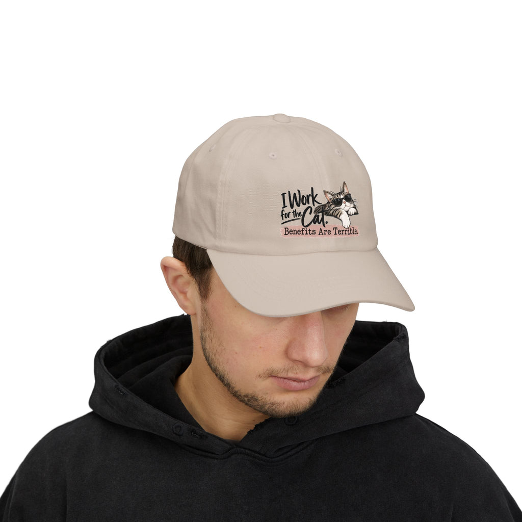 I Work for the Cat Benefits Are Terrible Dad Hat | Funny Cat Lover Cap