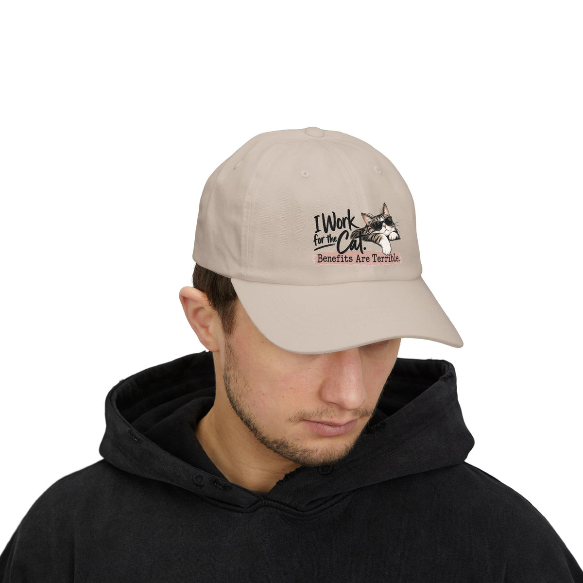 I Work for the Cat Benefits Are Terrible Dad Hat | Funny Cat Lover Cap
