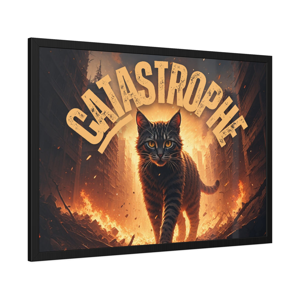 Framed Catastrophe Cat Poster Art, Quirky Cat Artwork