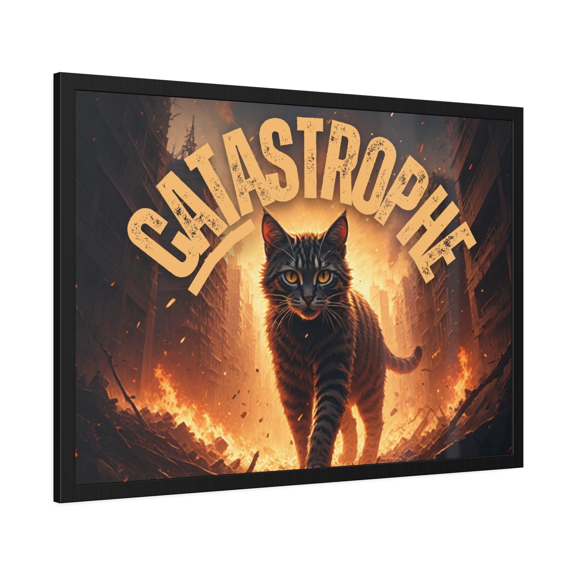 Framed Catastrophe Cat Poster Art, Quirky Cat Artwork