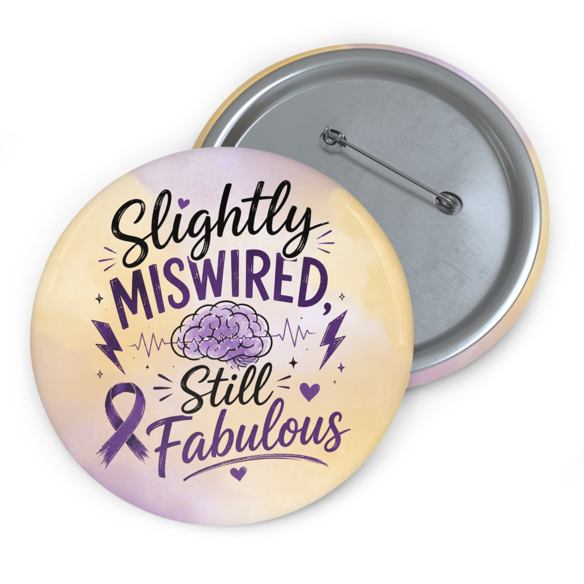 Seizure Awareness Pinback Button | Epilepsy Awareness Pin | Purple Ribbon Button