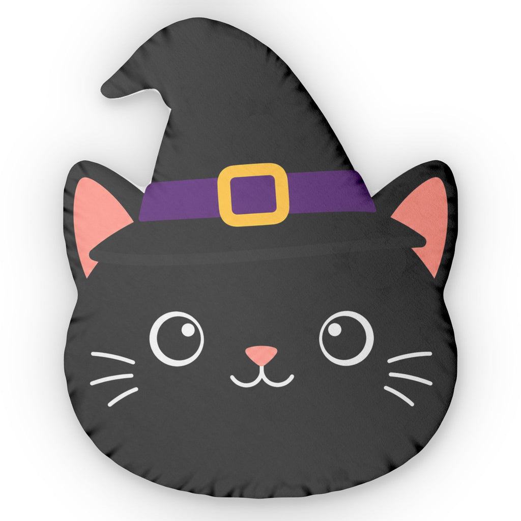 Kids Black Cat Witch Halloween Shaped Pillow | Double-Sided Plush Accent Pillow