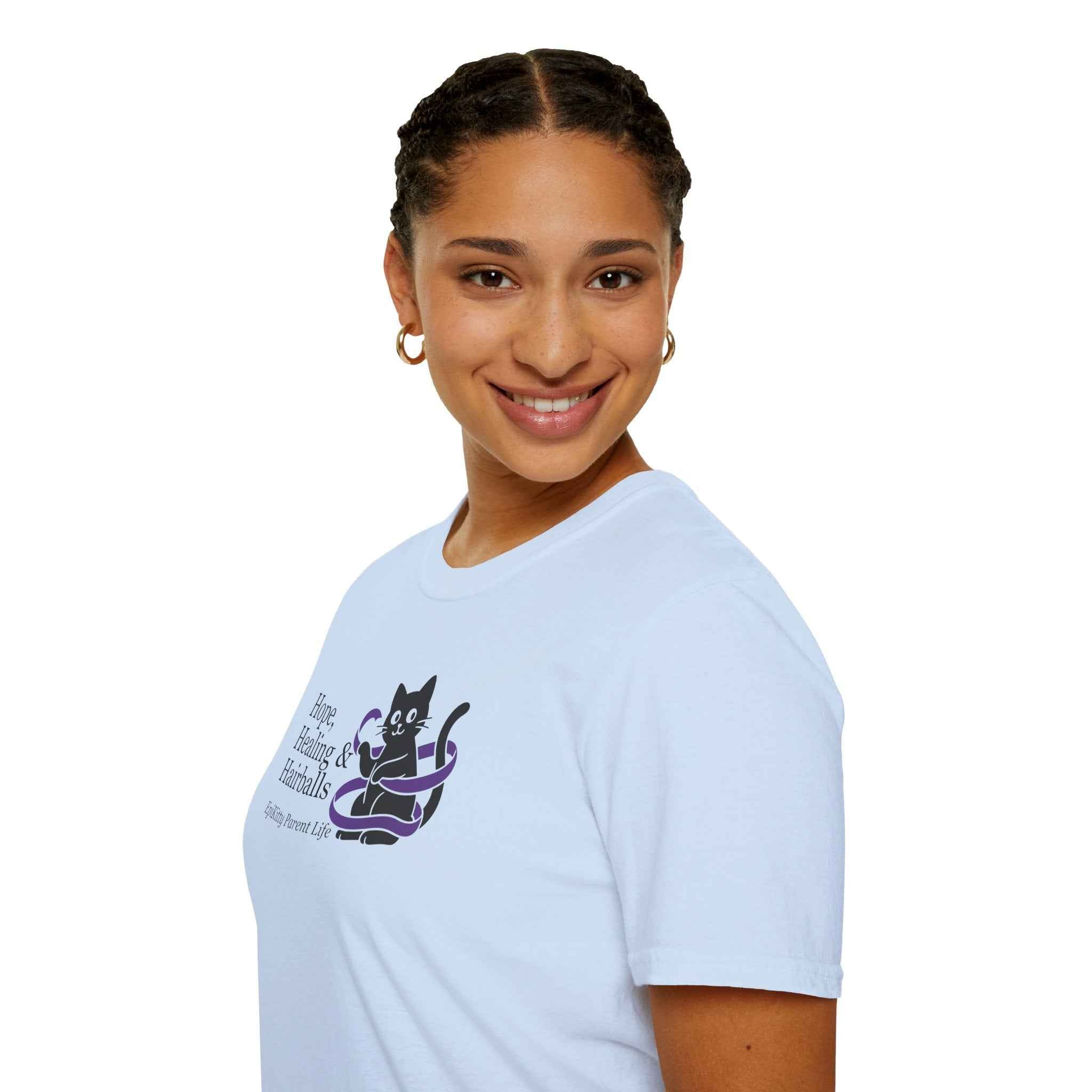 Hope, Healing & Hairballs Cat T-Shirt – Epikitty Parent Awareness Tee