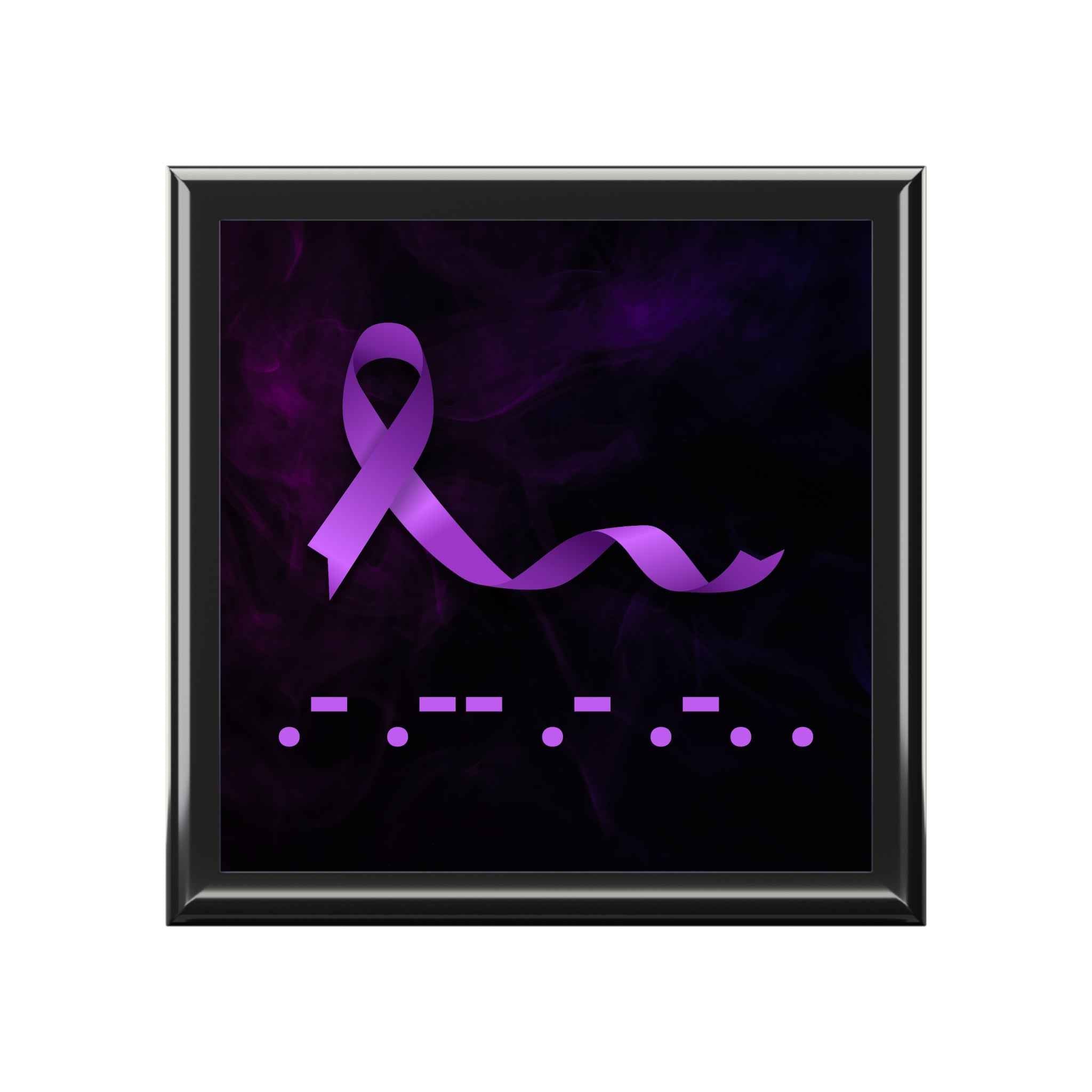 Purple Ribbon “AWARE” Morse Code Keepsake Box – Epilepsy Awareness