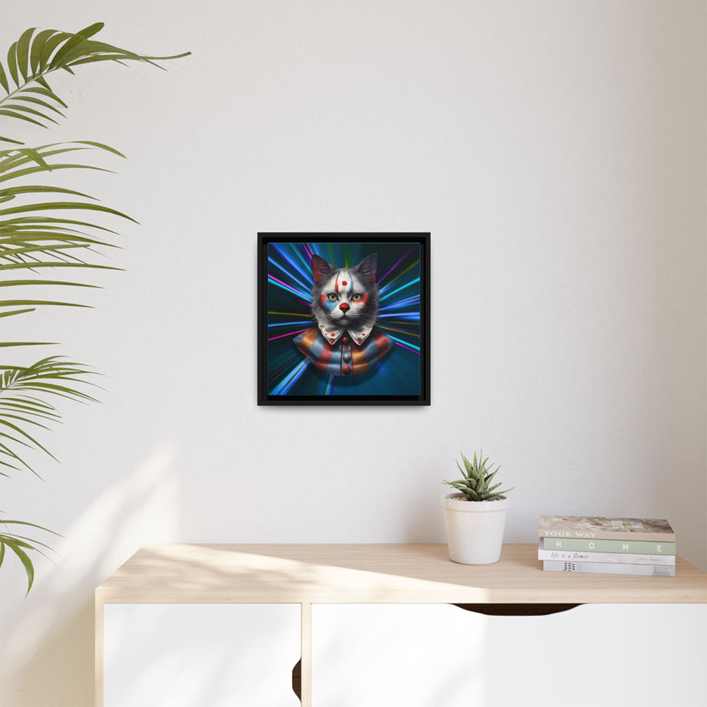 Colorful Cat Clown Framed Canvas Art – Quirky Home Decor for Pet Lovers
