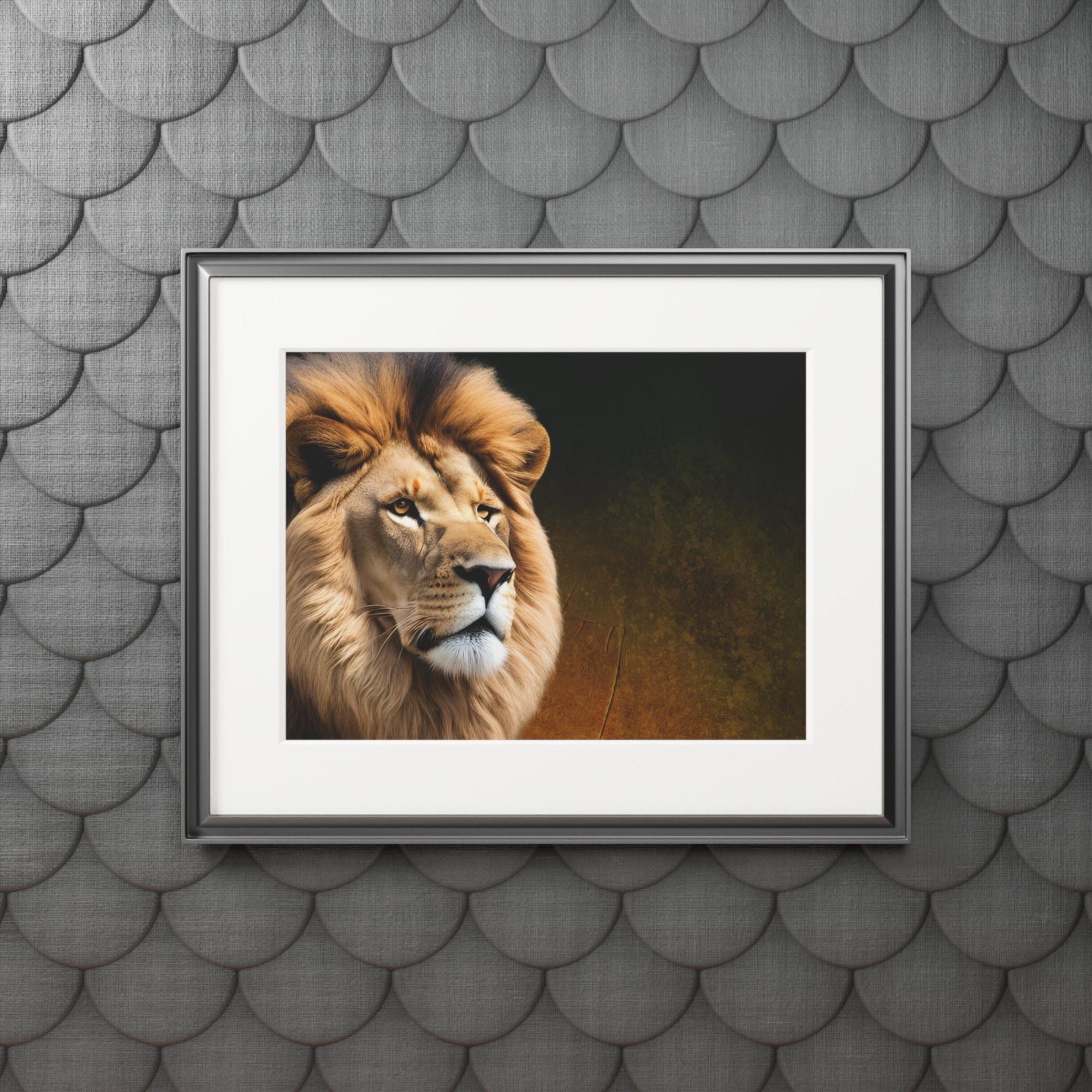 Majestic Lion Fine Art Print with Passepartout Frame Printify