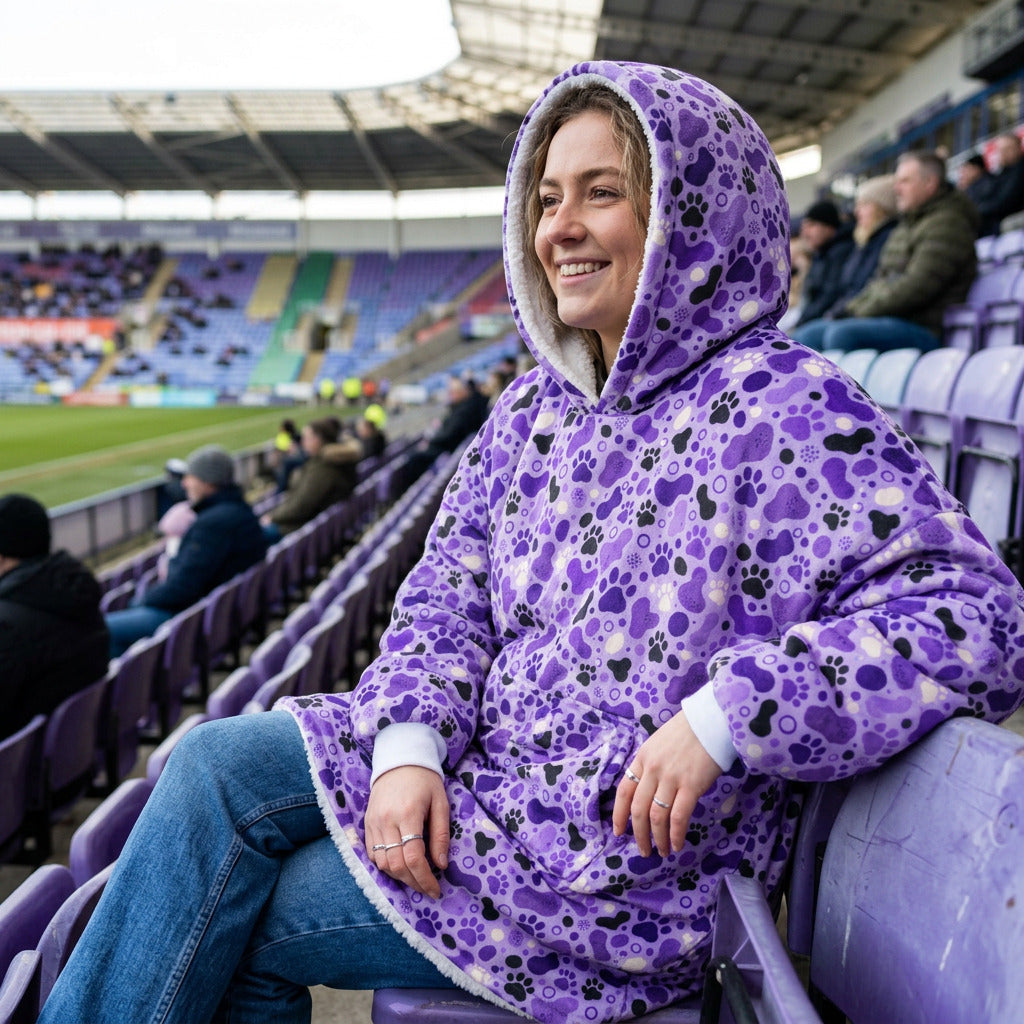 Paws & Purple | Cat Paw Print Hooded Wearable Blanket