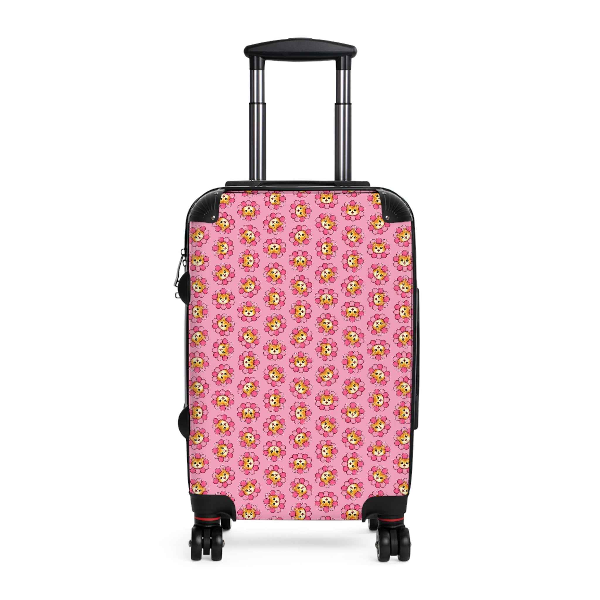 Pink Cat Flower Suitcase | Cute Chaos Travel Luggage