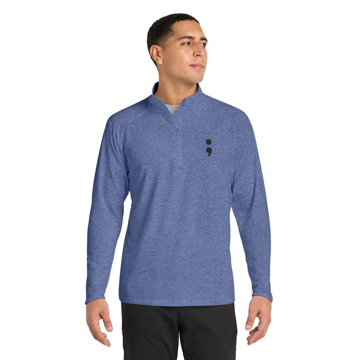 Semicolon Suicide Awareness Embroidered Quarter-Zip Pullover