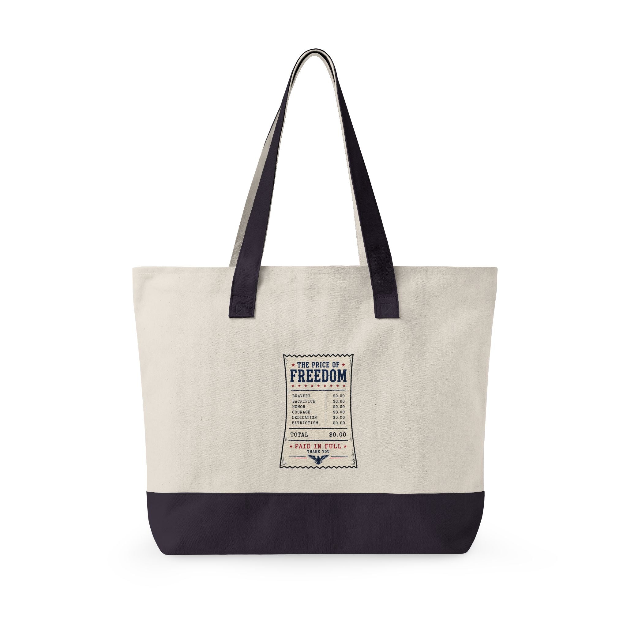 America 250 Canvas Zip Tote Bag – Freedom Receipt Large Cotton Carryall