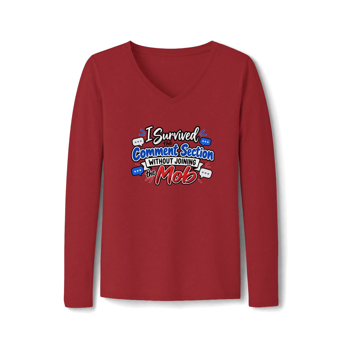 I Survived the Comment Section Women’s Long Sleeve V-Neck | Social Media & True Crime Humor Shirt