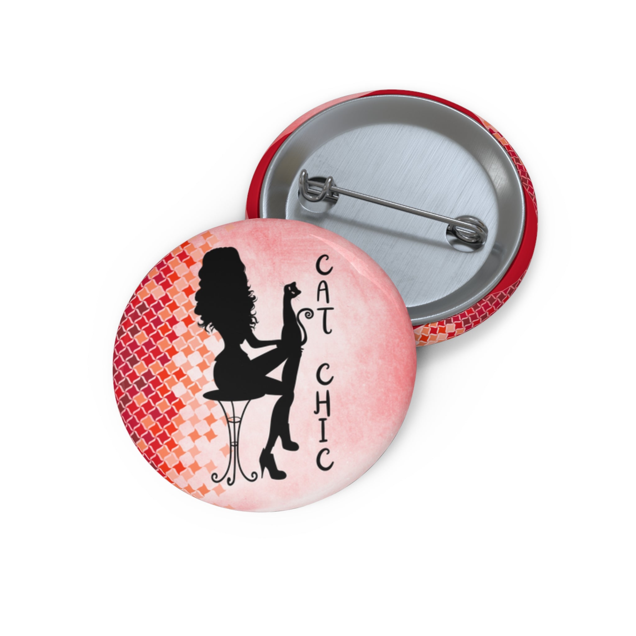 Photo depicting the ​Chic Cat Chic Pin Buttons from EpiAl's Shop.
