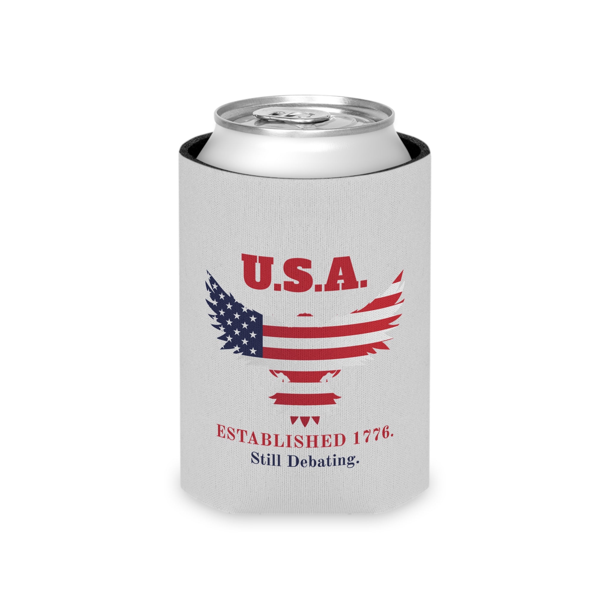 USA Established 1776 Still Debating Can Cooler Sleeve | Patriotic Funny Koozie