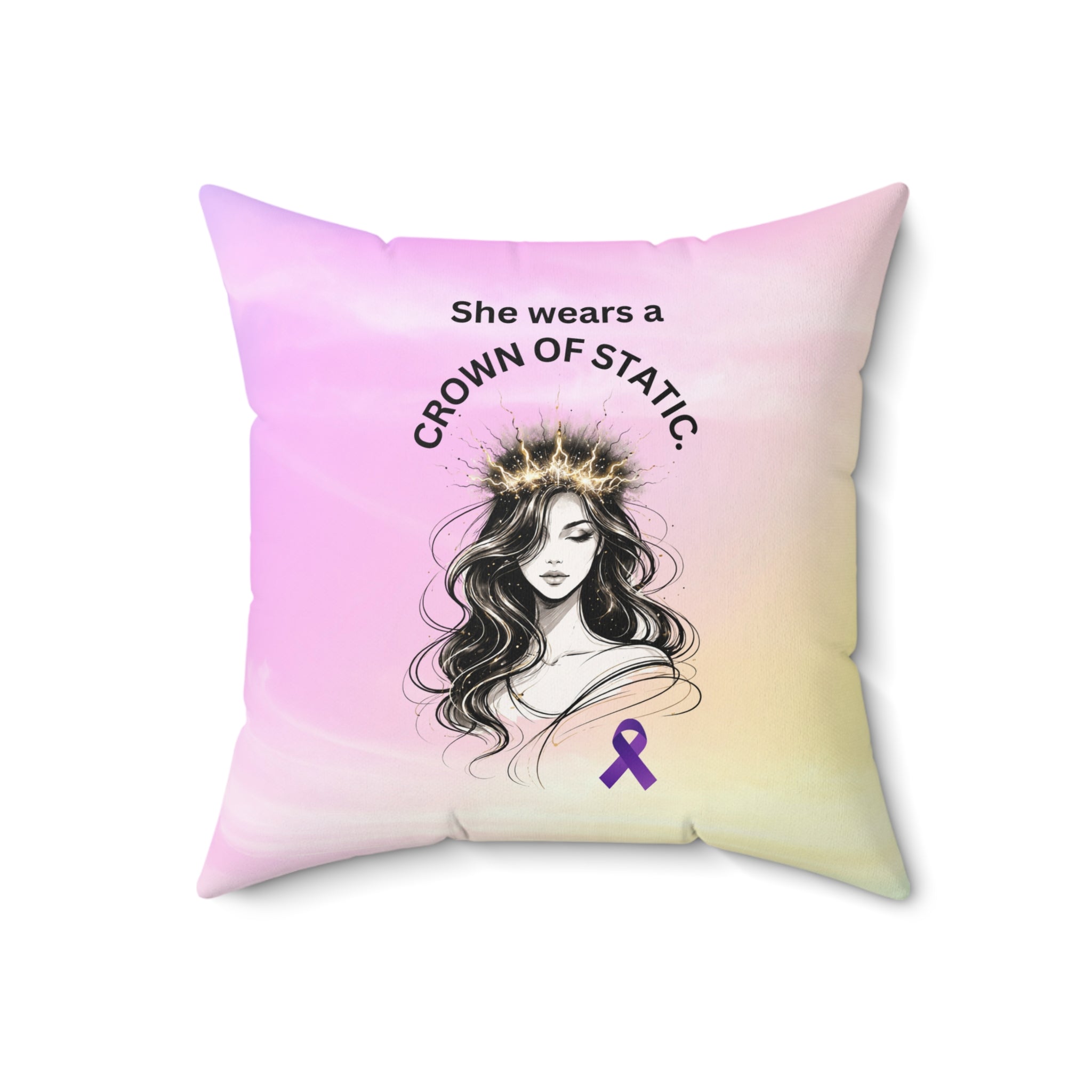 She Wears a Crown of Static – Epilepsy Awareness Throw Pillow