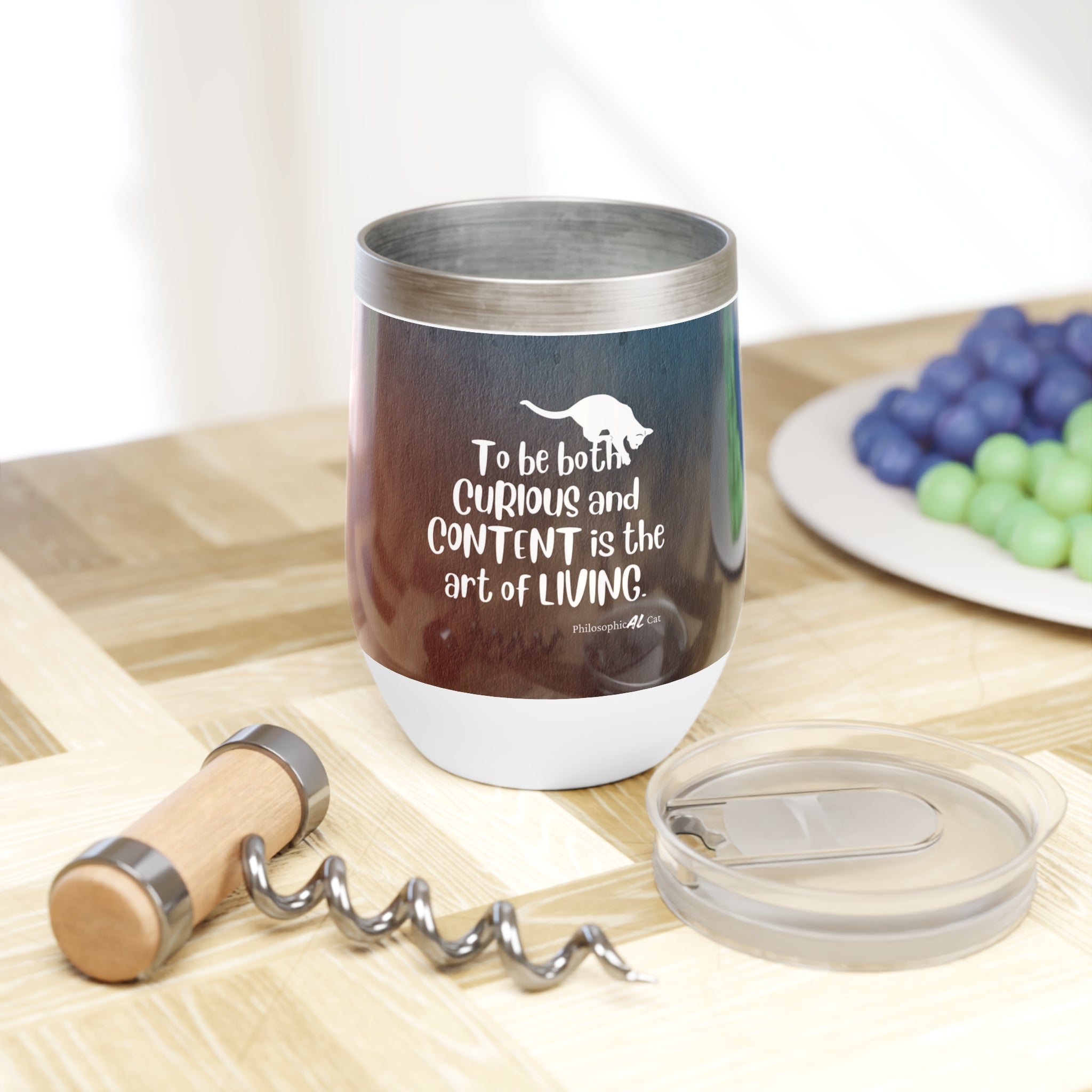 Photo depicting the ​Curious & Content Chill Wine Tumbler from EpiAl's Shop.