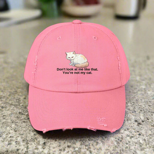 Funny Unisex Distressed Cat Cap - 'Don't Look at Me Like That' Printify